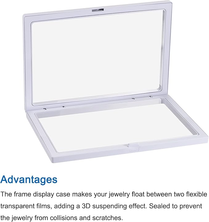 MECCANIXITY Floating Frame Display Holder Stand 3D Jewelry Display Box with Base 7.09 x 7.09 x 0.79 inch White Pack of 2
