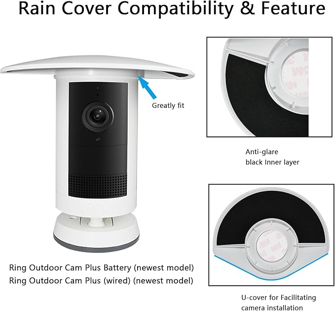 UV Rain Cover Compatible with Ring Outdoor Cam Plus(new-est Model), Weatherproof Camera Protector, Sun Shade Camera Cover, Anti Glare, White, 1Pack