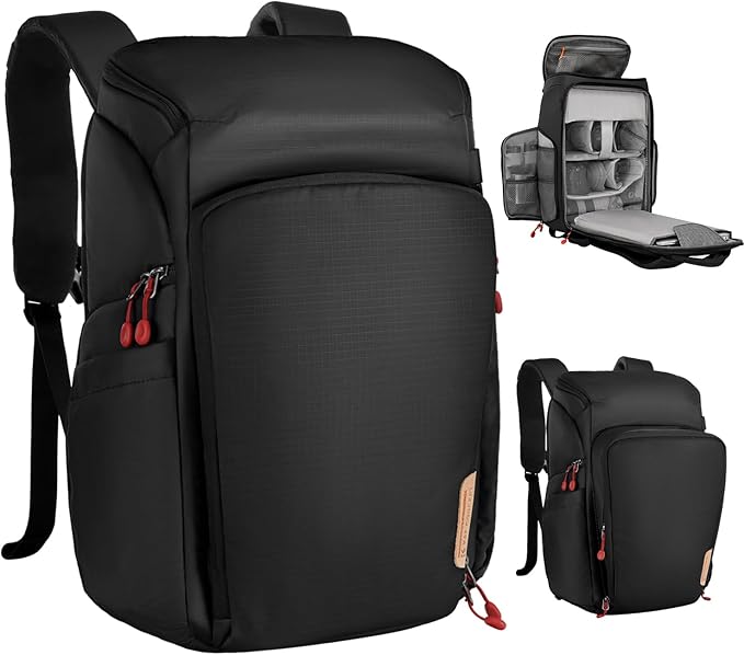 K&F CONCEPT Camera bag Backpack Waterproof 25L Large Capacity Camera Case with Raincover 15.6 Inch Laptop Compartment Compatible with Canon/Nikon/Sony/DJI Mavic Drone Travel Camera Backpack