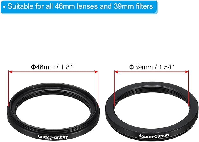 PATIKIL 46mm-39mm Metal Step Down Ring with Cleaning Cloth, 2 Pack Camera Lens Filter Adapter Ring Aluminum Filter Adapter Ring for Camera Lenses Hood, Black