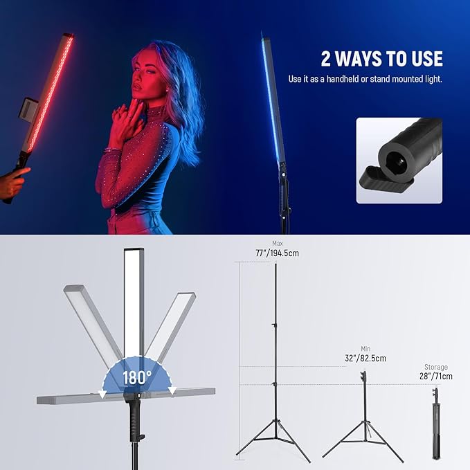 NEEWER Handheld 2.4G LED Video Light Stick Kit, Upgraded 40W Dimmable 3200K-5600K CRI97 with Stands/Filters/Carry Bag for Gaming Photography YouTube TikTok Video Recording, BH20B Ultra