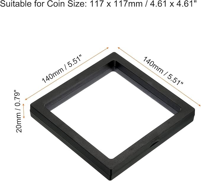 PATIKIL 5.5" x 5.5" 3D Floating Display Case, 5 Pack Coin Display Suspension Frame Holder with Stand Base for Jewelry Specimens Medallion, Black