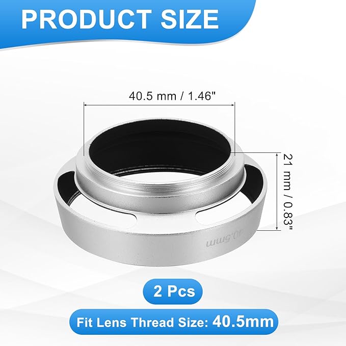 PATIKIL 2 Pcs 40.5mm Lens Hood, Universal Metal Hollow Curved Screw-in Vented Lens Hoods for Fujifilm for Pentax, Silver