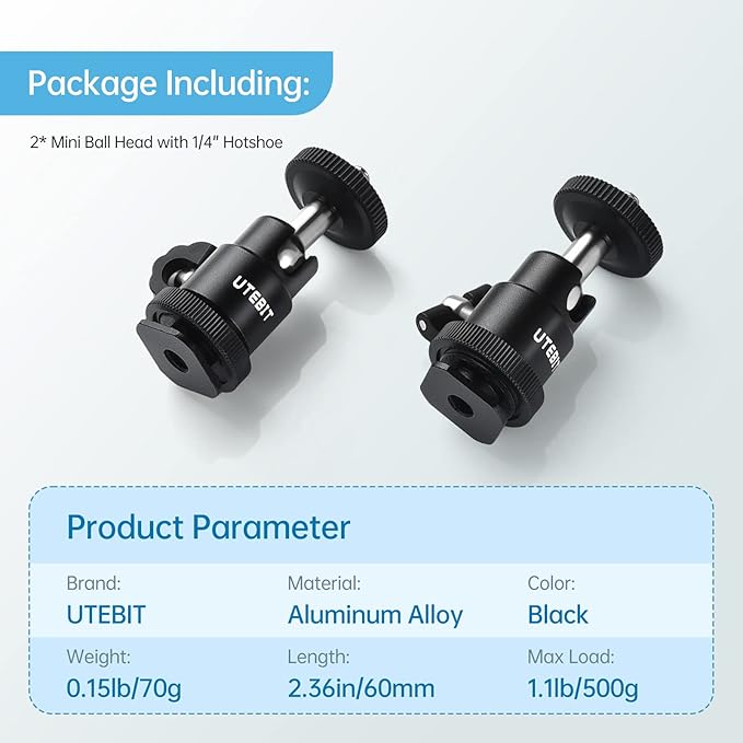 UTEBIT 2 Pack Universal 1/4" Swivel Mini Ball Head Screw Tripod Mount, 360 Degree Rotating Mount Base Adapter 1/4" Camera Hot Shoe Mount for DSLR Cameras Vive Tripods Monopods Camcorder Light Stand