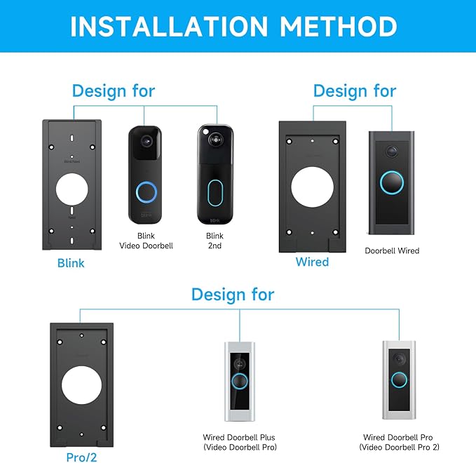 OLAIKE Doorbell Rain Anti-Glare Cover Compatible with Ring Video Doorbell Pro/Pro 2/Wired and Blink Video Doorbell 1st/2nd Gen,Doorbell Waterproof Bracket for Brick Wall & Apartment Doorbell (A-Black)