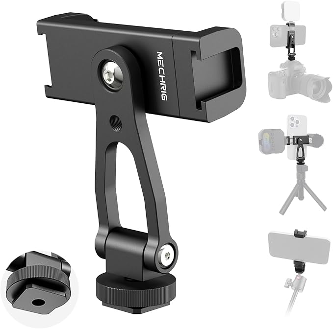 Metal Phone Tripod Mount with Cold Shoes & 1/4" Thread, 180° Tilt & 360° Rotation Tripod Phone Holder Stand for iPhone 16 Pro Max/Samsung Galaxy/All Phones/Camera/Cage/Selfie Stick (69001)