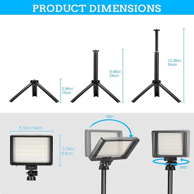 LED Video Light 2-Pack, 5600K Dimmable USB Photo Lights with Mini Tripod and Colored Filters for Photo Studios, Small Angle Shooting, Video Recording, Game Streaming