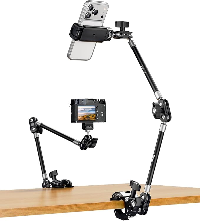 ULANZI CO78 Super Clamp Kit + 2-Section Magic Arm Mount – 1/4" & ARRI Locating Pins + Cold Shoe Mount, 360° Ball Head Designed for Low & High Angle Shot, for Phone & Action Camera, Video Light