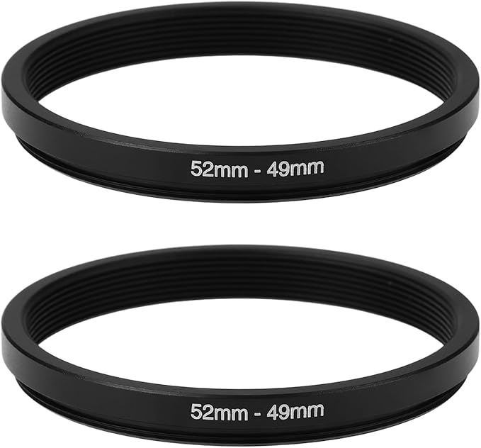 2Pcs 52mm to 49mm Step-Down Filter Adapter Ring Metal Threaded Lens Converter for Filters and Accessories