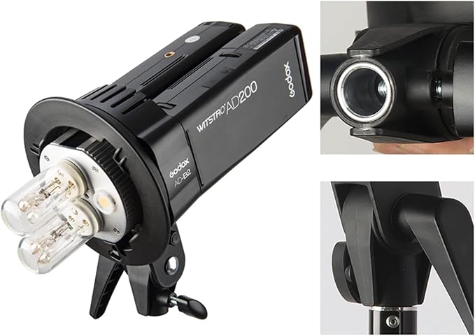 Godox AD-B2 Dual Tubes Light Head S-Type Bowens Mount Flash Twin Head Bracket to Install 2 Godox AD200 AD200Pro Pocket Flashes or Flashpoint eVOLV 200 Speedlight Together to Achieve 400W Power Output