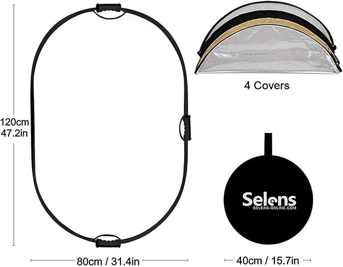 Selens 5-in-1 Oval Reflector with Handle for Photography Photo Studio Lighting & Outdoor Lighting (32 x 48 Inch)