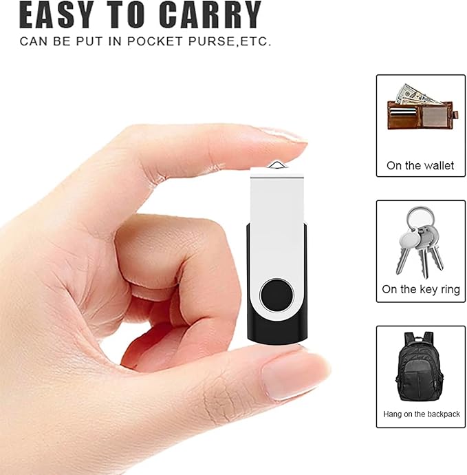 3 Pack 32GB USB Flash Drive with Type C Adapter and Storage Box USB 2.0 High Speed Metal Pen Drive 360° Rotatable Storage Memory Stick for Phone/Pad/PC/Laptop/Android - Black(3-Pack 32GB)