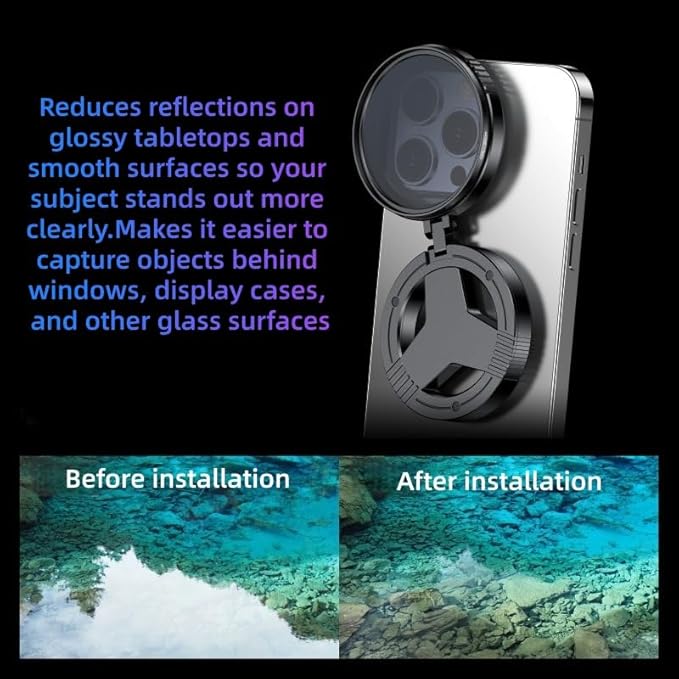 Anti-Glare Magnetic Phone Filter, 52mm Magnetic CPL Polarizer, Foldable Portable Rotatable Quick Mount Lens, Reduce Glare & Reflections for Water, Glass, Sky (1PC)