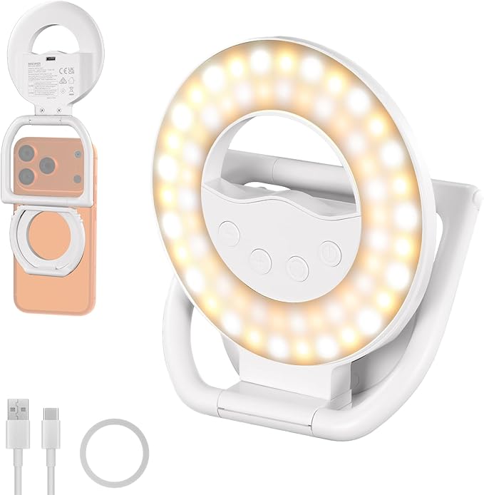 NEEWER ENTRY LEVEL VERSION N35 Magnetic Selfie Ring Light Compatible with MagSafe iPhone, 4W Bi Color Foldable Small Plastic LED Phone Fill Lighting 800mAh/CRI80+ for Recording Makeup Video Conference