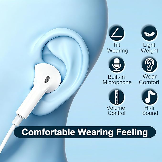 1 Pack-USB C Headphones for iPhone 17/16/15 Pro Earbuds Type C Wired Earphones with Mic & Remote Control Noise Cancelling for iPhone 17/16/15 Pro/Air/Pro Max, iPad Pro, iPad mini