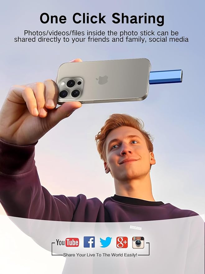 EATOP 256GB Flash Drive Intended for iPhone iPad, Memory Stick Storage for Photos and Videos Backup, Compatible with iPhone iPad Android PC, Plug and Play, No Application Required (Blue)