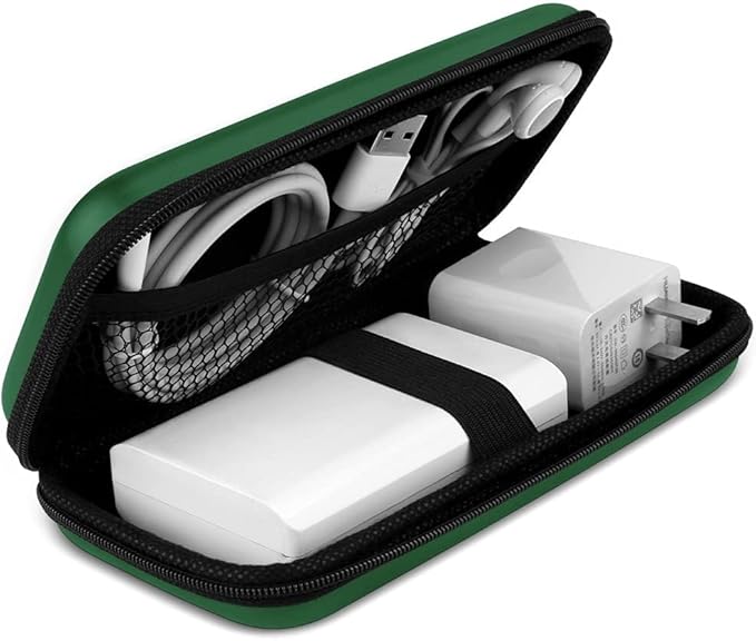 iMangoo Travel Essentials Electronics Organizer Charger Case Portable Dual Zipper Shockproof Pouch Tech Purse Cord Cable Pouches Power Bank Storage Accessories Bag for Women Men,6.5x3.2x1 Green