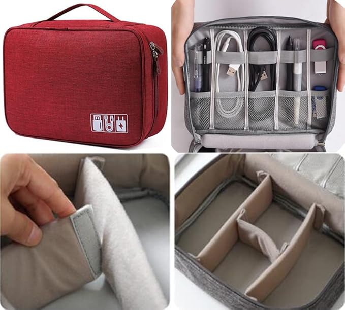 dealcase Electronics Organizer Waterproof Carrying Case - Durable Small Electronics Accessories Storage Bag Compatible Laptop Charger Various USB, Cables, Cords Power Travel Gadget Carry Bag - Red