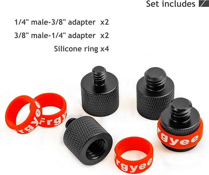 1/4 to 3/8 Camera Screw Adapter 1/4" Male to 3/8" Female and 3/8" Male to 1/4" Tripod Screw Adapter with Personalised Silicone Ring for Camera Monitor, Tripod, Mic Stand Mount 4 Pcs