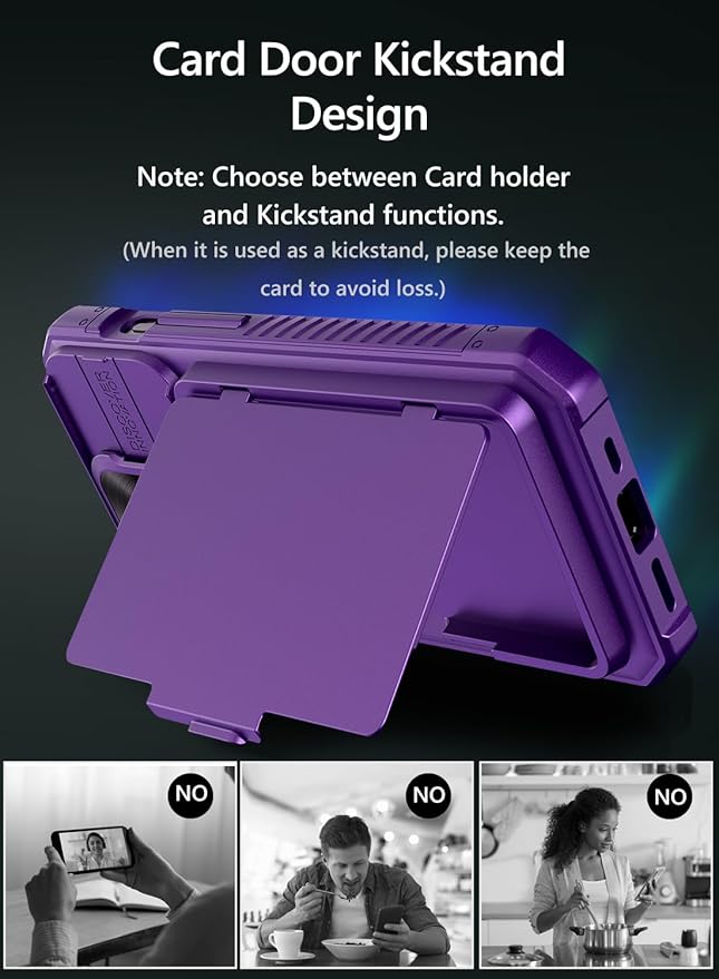Vihibii for iPhone 15 Pro Wallet Case with Card Holder (4 Cards) & Slide Camera Cover & Kickstand & Raised Edges Protection, Shockproof Rugged Phone Cover for iPhone 15 Pro 5G 6.1" 2023, Dark Purple