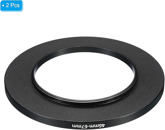 PATIKIL 46mm-67mm Metal Step Up Ring, 2 Pack Camera Lens Filter Adapter Ring Aluminum Filter Adapter Ring for Camera Lenses Hood, Black