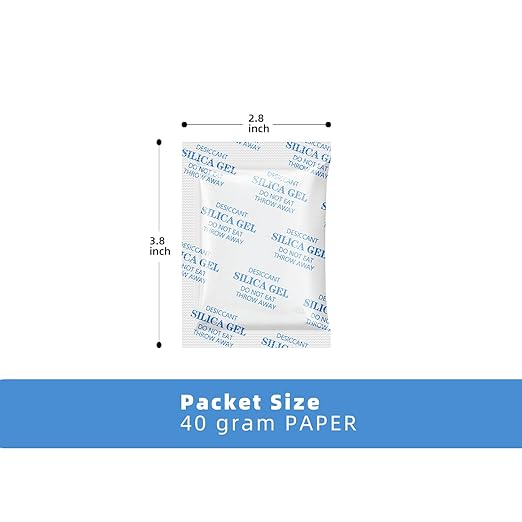 Silica Gel Packets Silica Gel Desiccants - Rechargeable (Food Safe) Silica Gel Packets - White - 10 Packets (40 Gram)
