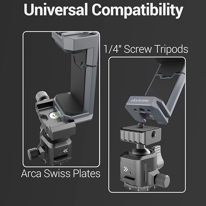 Aluminum Phone Mount for Tripod, Adjustable Phone Tripod Mount with Cold Shoe & Arca Swiss Quick Release Plate,Universal Adjustable Clamp Suitable for iPhone 14 pro/13 Pro/12/11/Samsung