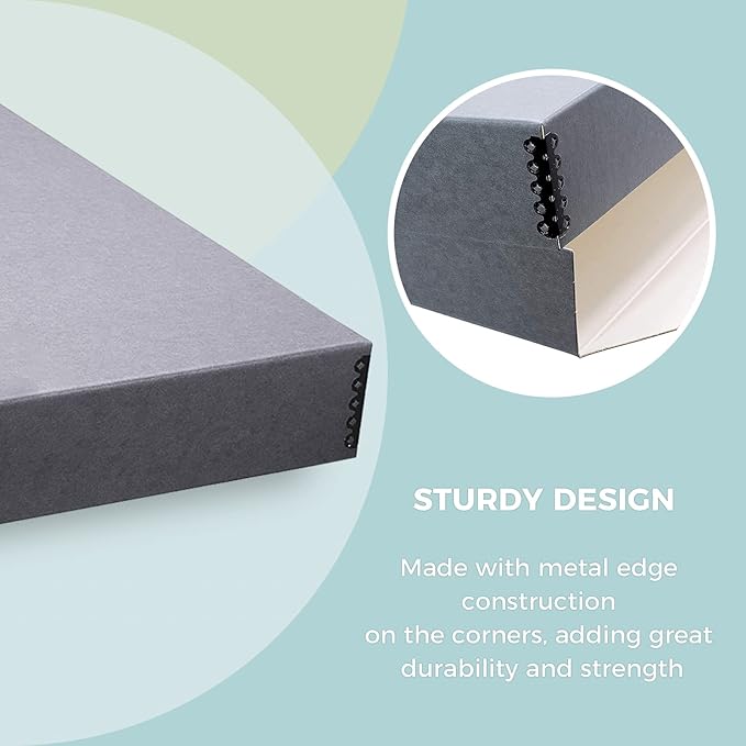 Golden State Art, Archival Storage Box, Acid-Free Drop Front Museum Box with Metal Edge for Storing Artwork Photos Documents Prints Arts And Crafts (Gray-20.75x24.75x3 Inches)