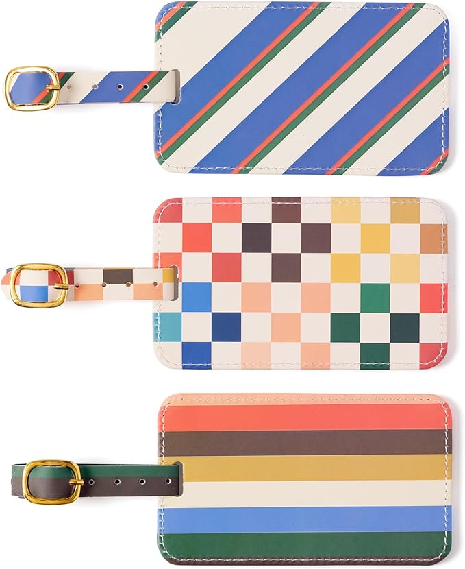 WORLD TRAVELER Luggage Tag Set - 3 Pack Baggage Tags Identifiers with ID Cards - Faux Leather Luggage Tags for Suitcases, Size One Size, Checkered