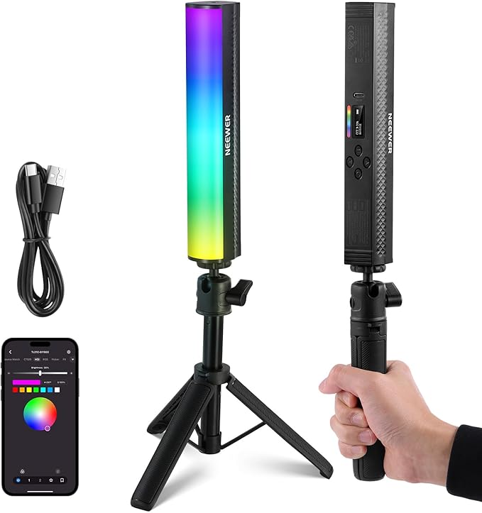 NEEWER RGB Light Wand with Desk Tripod, APP Control Magnetic Handheld Photography Video Lighting Stick, 2500K-8500K Dimmable CRI95+ 17 Scenes Full Color LED Tube Bar for Vlog, 2550mAh Battery, TL21C