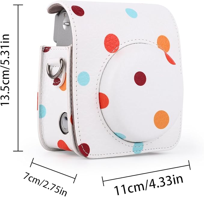 Frankmate Protective Case for Fujifilm Instax Mini 90 Instant Camera, Polka Dots PU Leather Camera Bag with Pocket and Adjustable Shoulder Strap