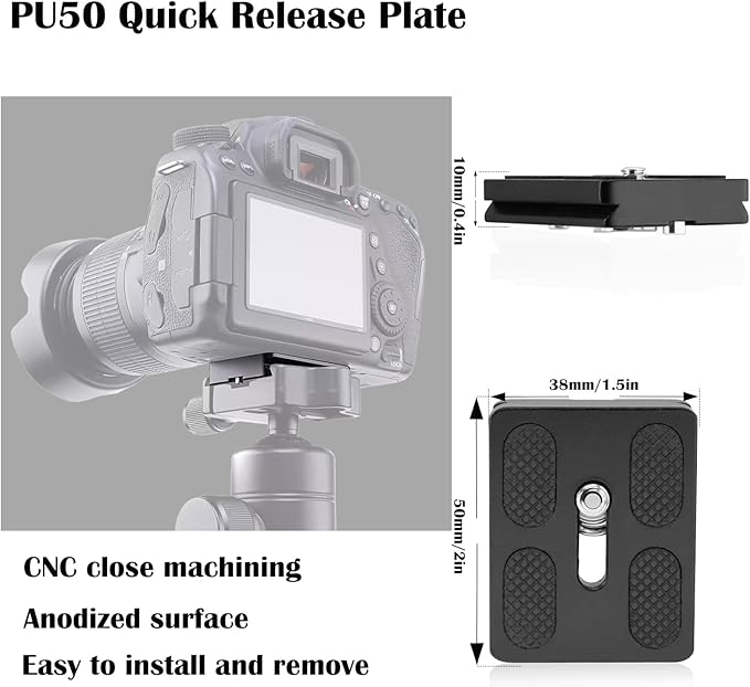 2 Pack Aluminum Alloy Quick Release Plate, Tripod Quick Release Plate PU50, for Arca Swiss Plate with 1/4" Slotted Screw/D-Ring Screw, Camera Mount Adapter for Standard Tripod Ball Heads