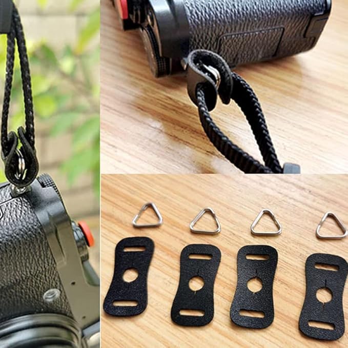 4 Pack Camera Strap Lug Ring Triangle Split Rings Hook with Leather Pad Protector Cover for Fujifilm Canon Nikon Sony Olympus Pentax DSLR Camera Shoulder Straps Harness Crossbody Belt
