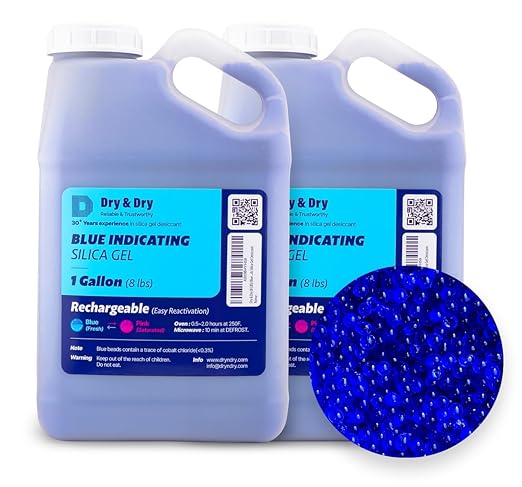 Dry & Dry [16 LBS] Blue Indicating Silica Gel Beads Desiccants (Industry Standard 3-5 mm) - Reusable Desiccant Beads Silica Beads(Blue to Pink)