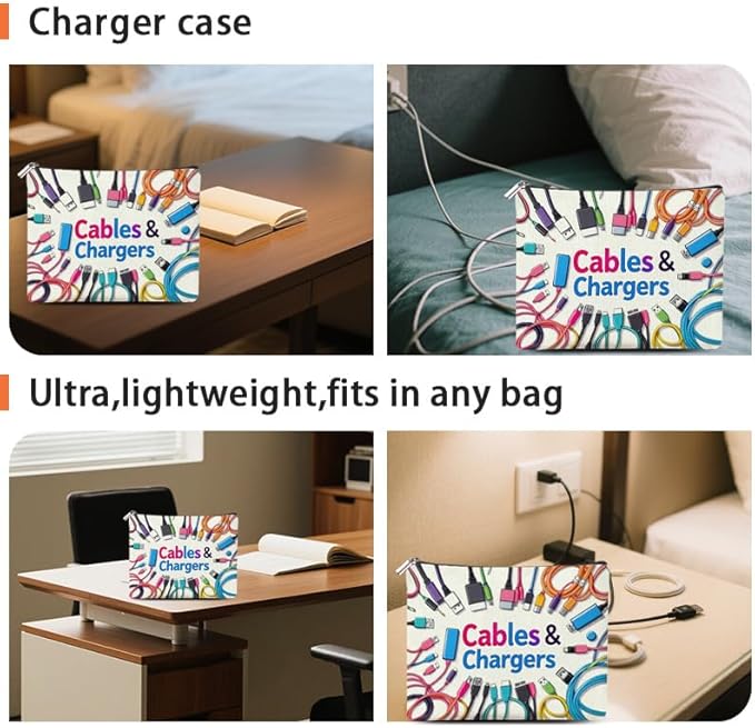 ShiQiao Spl Cables Chargers Makeup Bag Chargers Cables Cosmetic Bag Pouch Charging Organizer Zipper Pouch Electronics Accessories Bags Charger Organizer Storage Travel Birthday Christmas Gifts