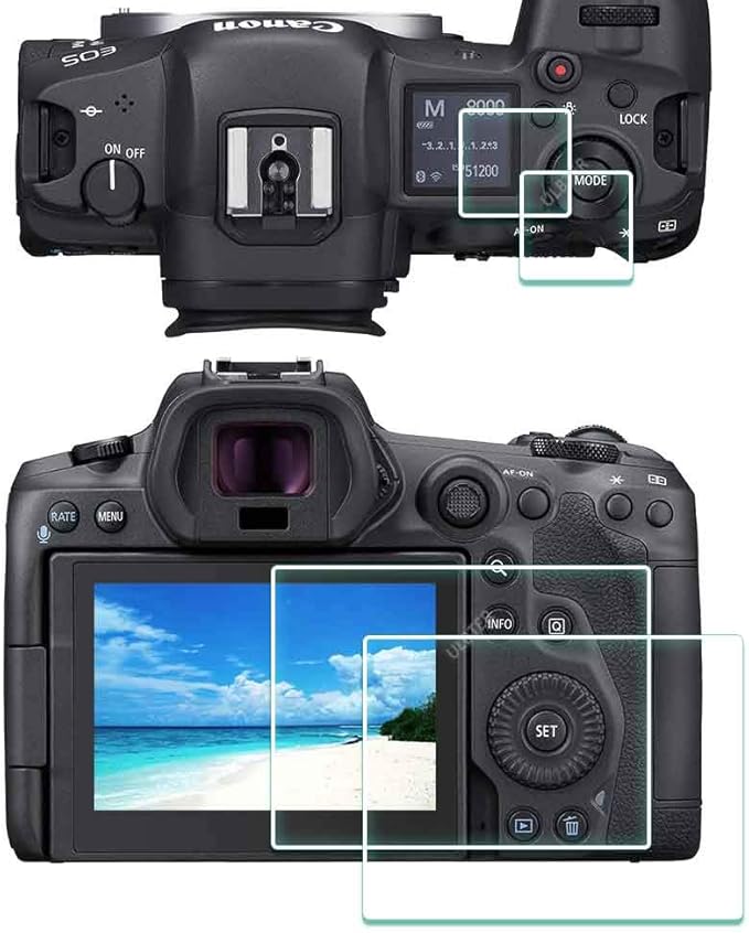 Screen Protector for Canon EOS R5 + Top Screen Protector [2+2Pack] 0.3mm High Definition 9H Hardness Canon EOSR5 Tempered Glass Screen Protector, Anti-Scrach Anti-Fingerprint