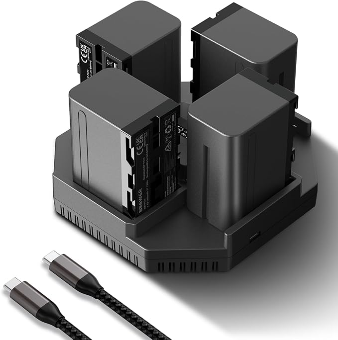 NEEWER NP-F970 4Pcs 7800mAh Replacement Batteries &100W PD 4 Channel OLED Fast Charger for NP-F550 NP-F750 NP-F970 Camcorder Battery, with 100W USB C Cable for Handycam NEEWER LED Light Monitor