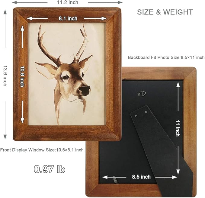 8.5x11 Wood Picture Frames,Rustic Brown Diploma Certificate Award Photo Frame
