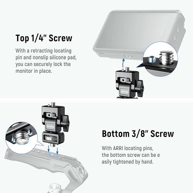 NEEWER Camera Monitor Mount with 3/8" ARRI Locating Thumbscrew, 1/4" Screw for 5" & 7" Monitor Compatible with Atomos Ninja V, 360° Swivel 180° Tilt Damping Adjustable, Compatible with SmallRig, MA004