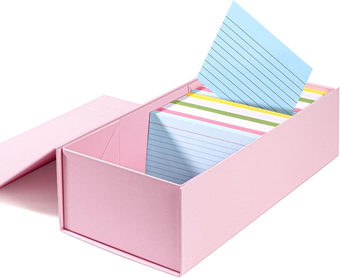 Harhana 3x5 Index Card Holder Pink Card File Box Organizer, Hold 1200 3x5-Inch Flash Cards- 1 Pack Pink
