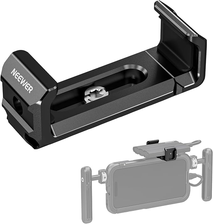 Neewer T5 T7 T9 SSD Holder Mount Bracket for iPhone 16 15 Pro Max Phone Cage PA023 PA024, 2.2"-3"/55-75mm SSD Clamp Compatible with Samsung with 1/4" Screw Anti Twist Bevel Edge, Cold Shoe, UA051