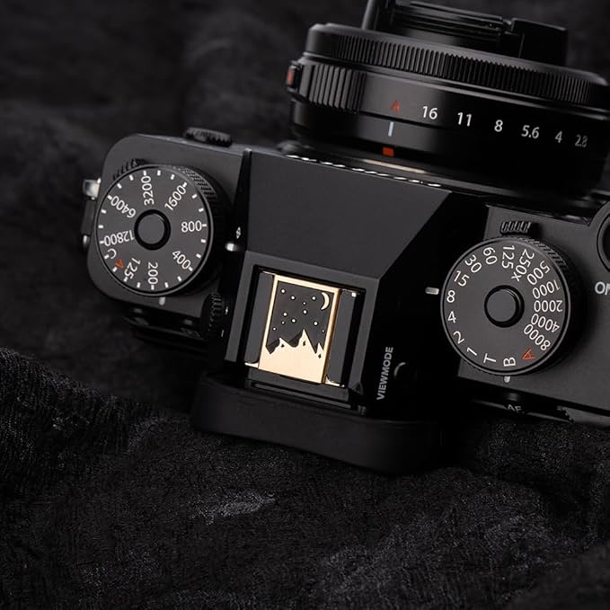Camera Metal Hot Shoe Cover Protector for Fuji X100VI X100V X-M5 X-E5 X-T4 X-T3 XPRO3 XPRO2 X-Half for Nikon ZF Z5 Z6 Z6II (Starlit Sky Brass Cover)