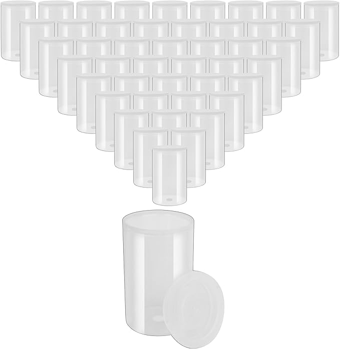 BUWUSMU 120 Pcs film canisters with caps, Canister Holder, 33 mm Empty Camera Reel Containers Storage Containers Case with Lids for Small Accessories Fish Hook Film Beads (Clear)