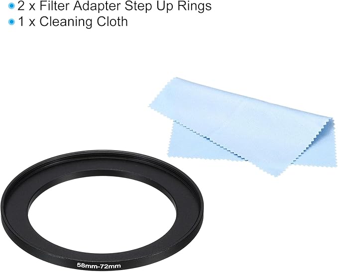 PATIKIL 58mm-72mm Metal Step Up Ring with Cleaning Cloth, 2 Pack Camera Lens Filter Adapter Ring Aluminum Filter Adapter Ring for Camera Lenses Hood, Black
