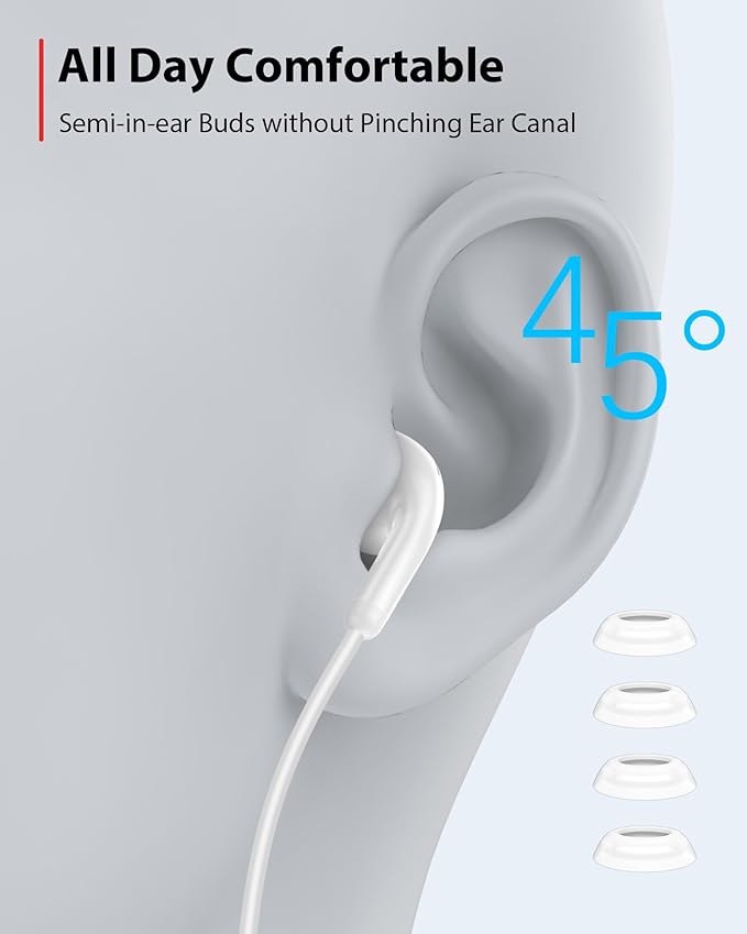 Wired Earbuds with Carrying Case, 3.5mm Jack Plug and Play in Ear Buds Corded Headphones with Microphone for School Class PC Computer Laptop for Chromebook Wire Aux Earphones Cord Headset White