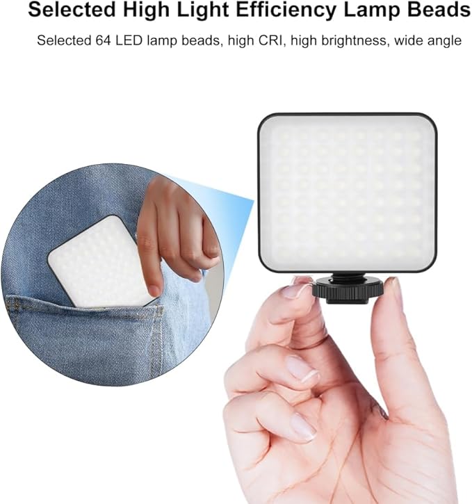 LED Video Light with 3 Cold Shoe, PULUZ on Camera Video Light LED 64 5W Dimmable Video Splicing Fill Light with 1/4" Thread for Canon for Nikon for Sony and Other DSLR Cameras