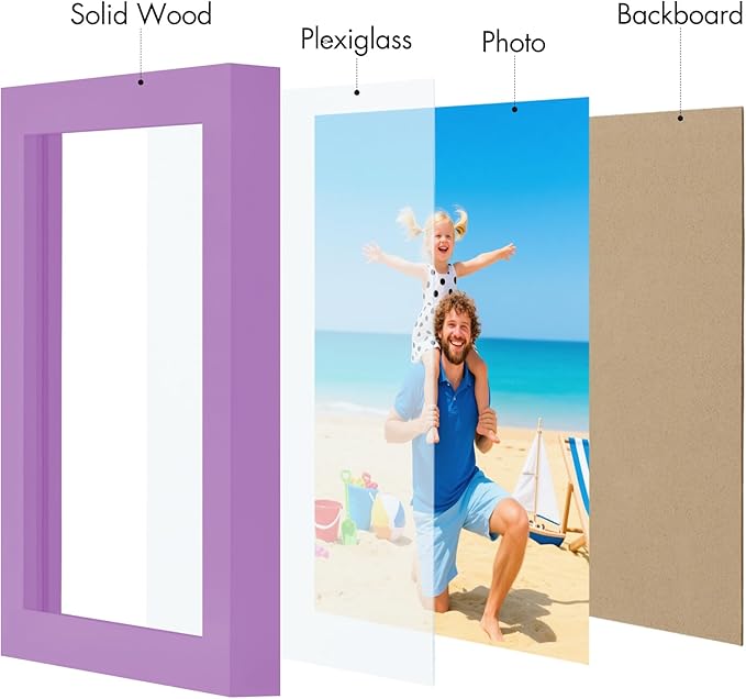 Vittanly 5x7 Picture Frame, Made of Solid Wood and Shatterproof Plexiglass, Wooden Photo Frame for Wall Mounting or Tabletop Display, Picture Frame for Home Decor with Stand, Purple, 1 Pack