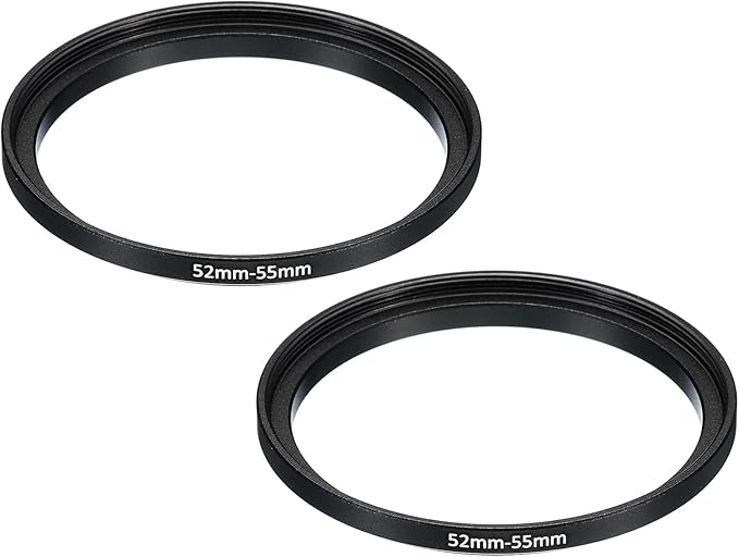 PATIKIL 52mm-55mm Metal Step Up Ring, 2 Pack Camera Lens Filter Adapter Ring Aluminum for Camera Lenses, Black