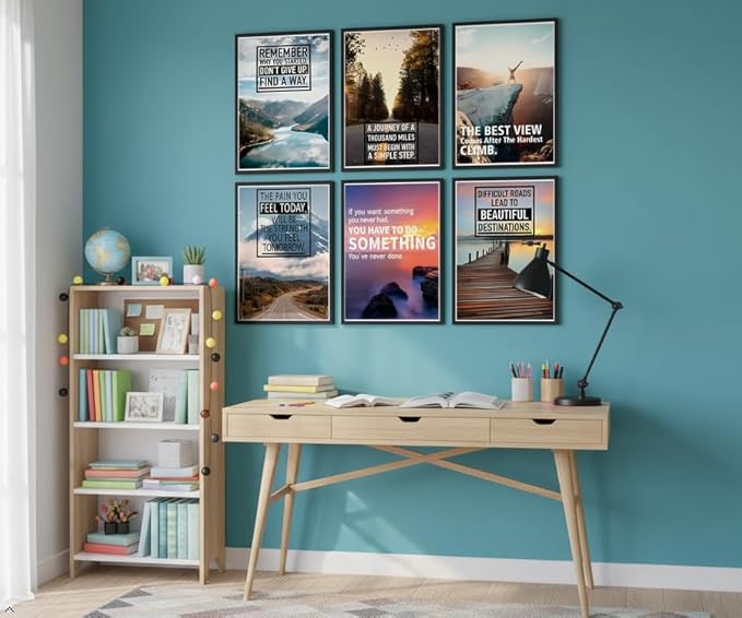 Zhfmoir Motivational Wall Art Posters Set of 6, Inspirational Quotes Canvas Prints Mountain Nature Landscape Wall Decor for Office Classroom Gym Bedroom Home Decor 8x10 Unframed