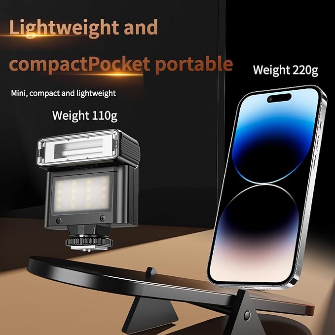 Mini Camera Flash Speedlite, GN10 6000K On-Camera Flash with Video Light, 4 Power Levels, Universal Single Contact Hot Shoe Mount, Compatible with Sony Canon Nikon Fuji Panasonic Pentax Olympus